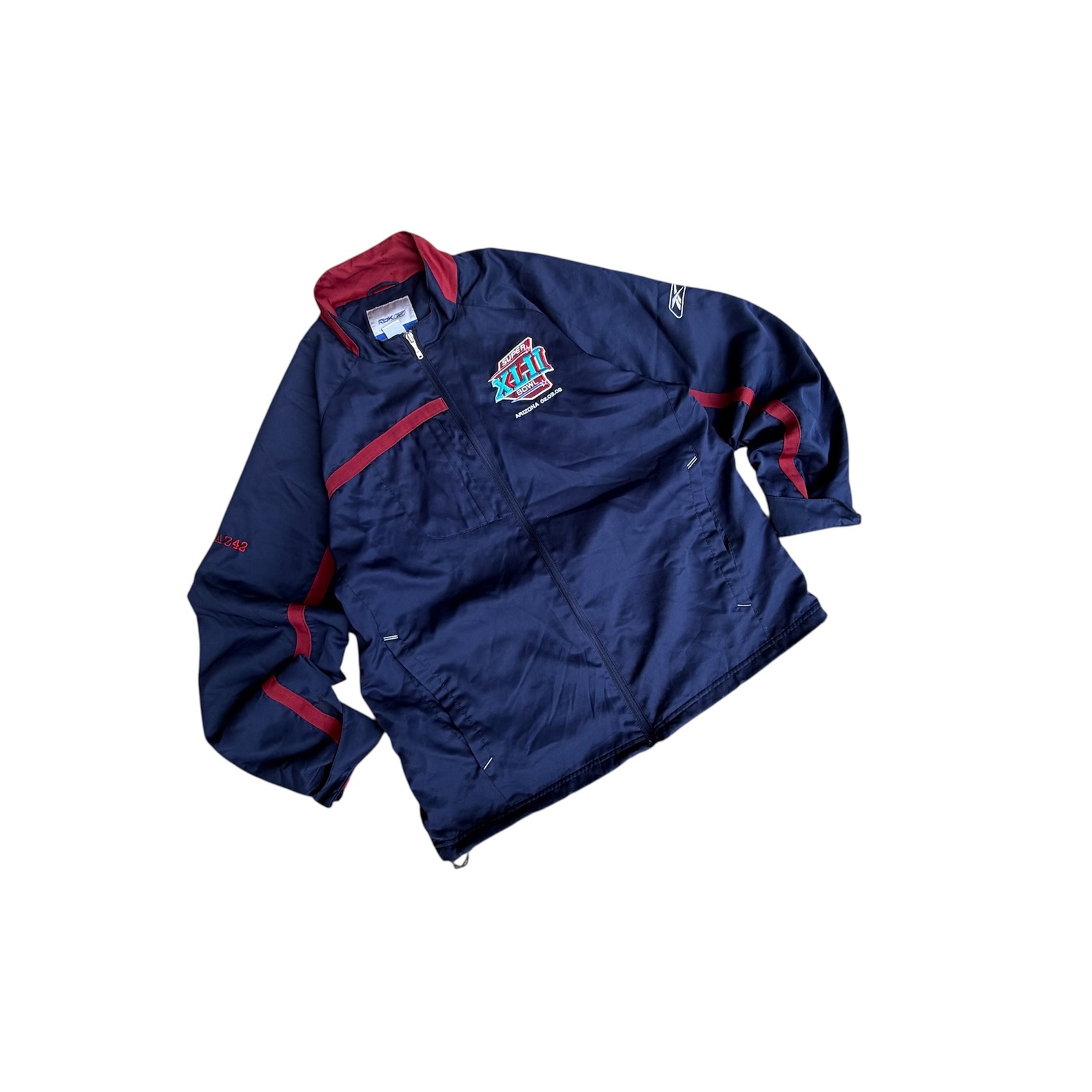 Reebok Super Bowl Xlii Arizona 2008 Windbreaker Jacket Mens Medium Navy Blue
